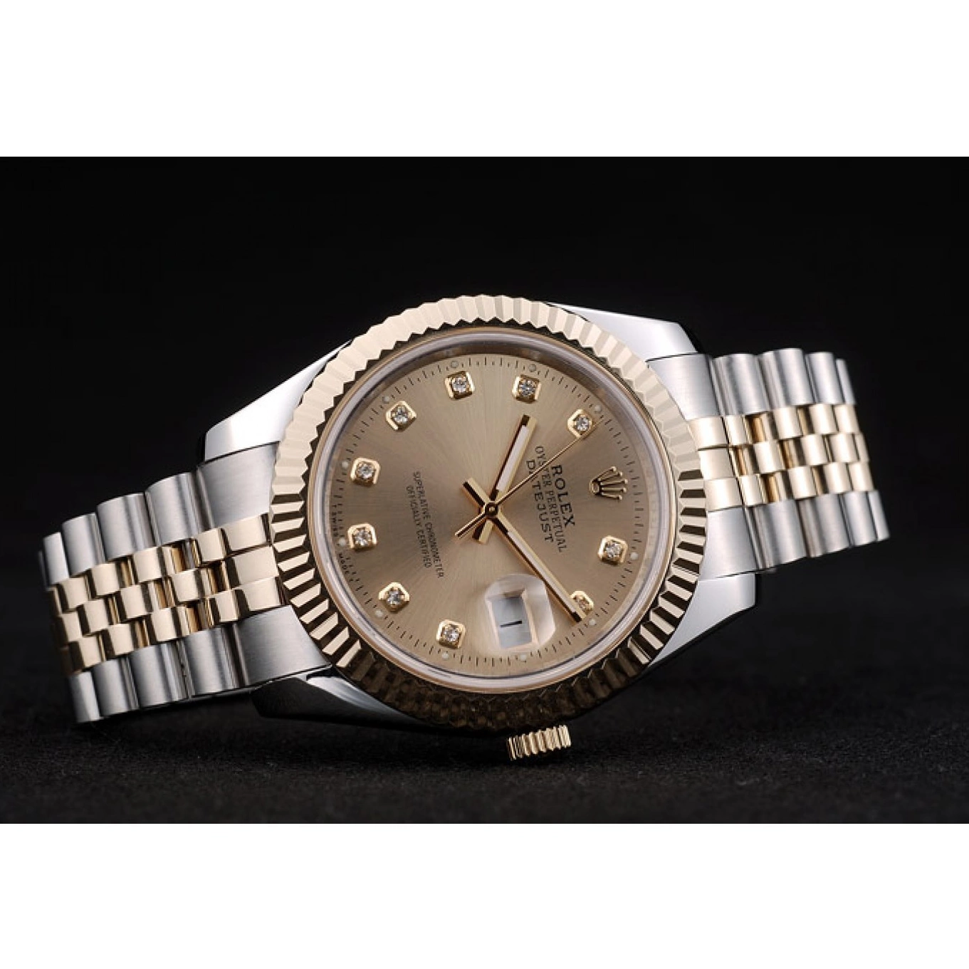 Aaa replica watch Rolex Dial Ribbed Steel 41978 Bezel Goldish Stainless Gold DateJust 0728